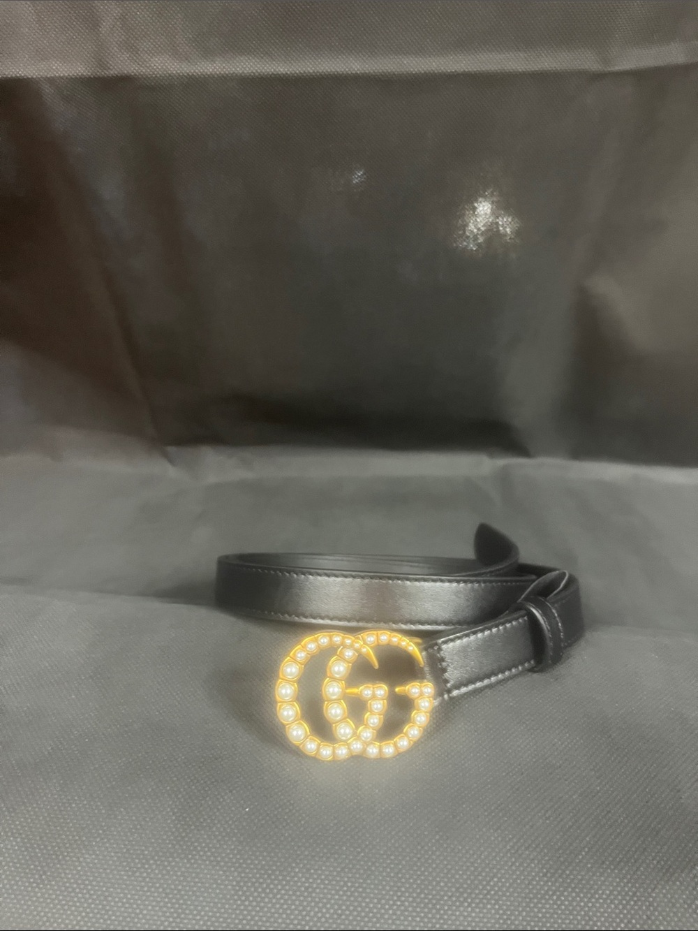Gucci Black Leather Belt with Gold Crystal Double G Buckle